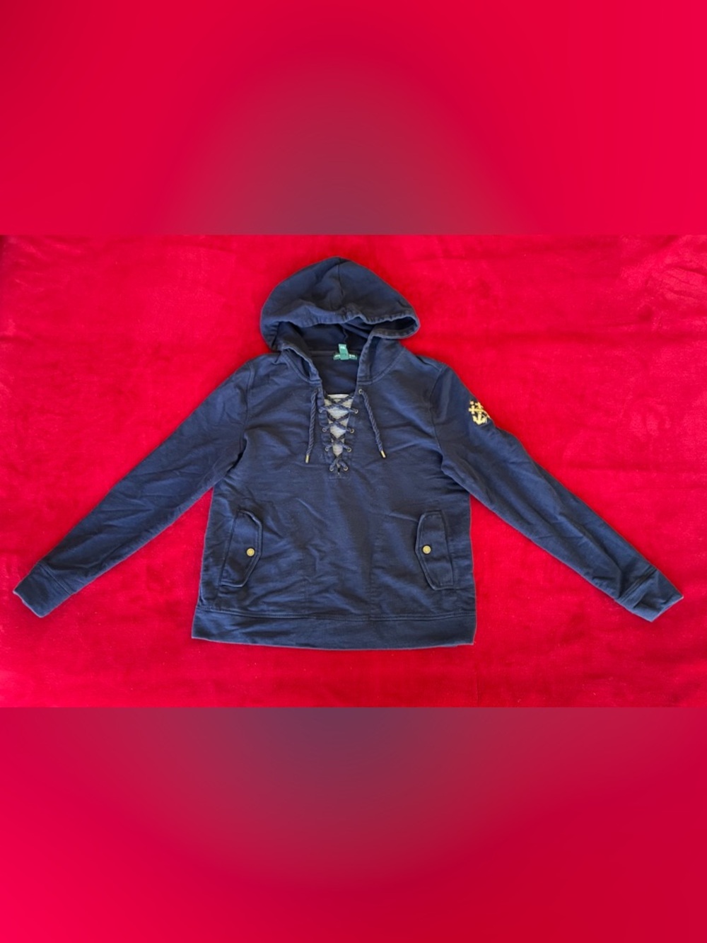 LRL Lauren Jeans Co. Ralph Lauren Women's Long Sleeve Navy Blue Hoodie Sz: M